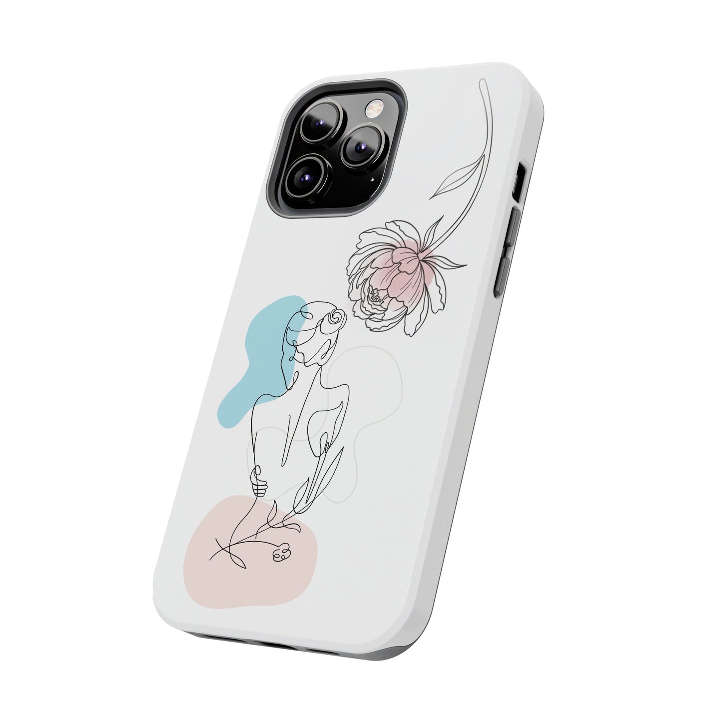 Phone Case — Minimal Line Art Woman with Pastel Shapes (Tough Protective Case)