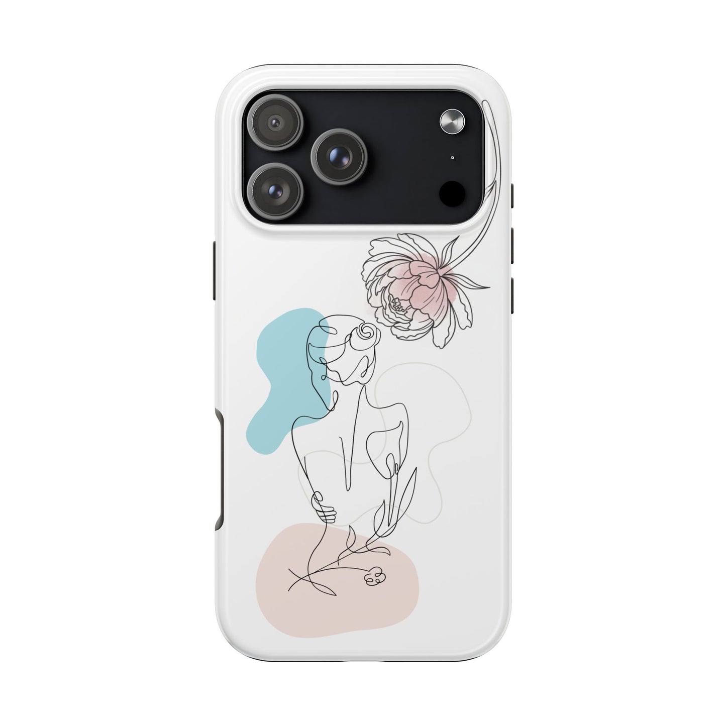 Phone Case — Minimal Line Art Woman with Pastel Shapes (Tough Protective Case)