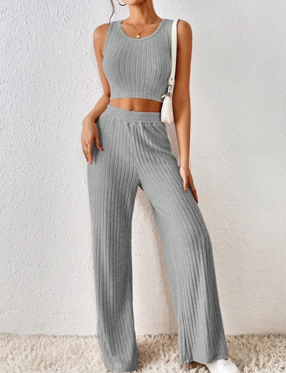 Elara Ribbed Knit Vest Set