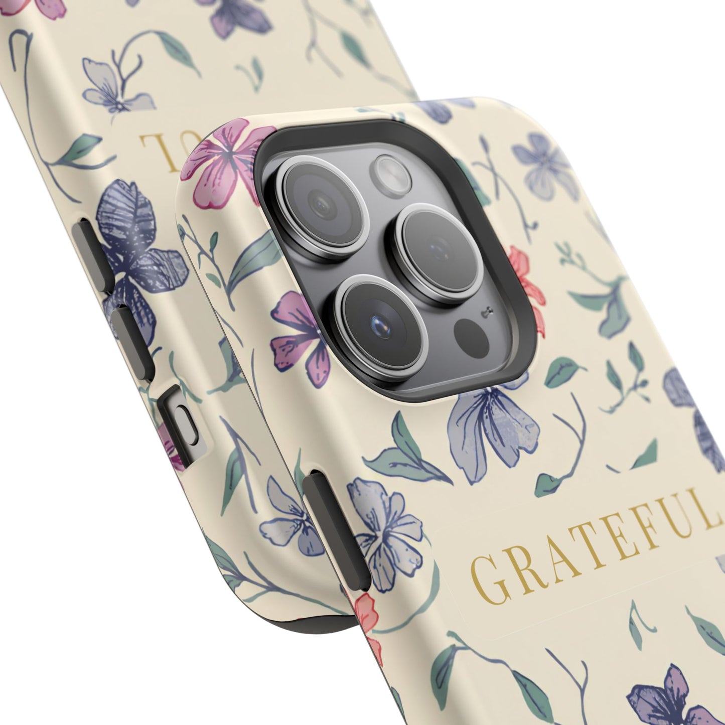 Floral "Grateful" Protective Floral Phone Cover