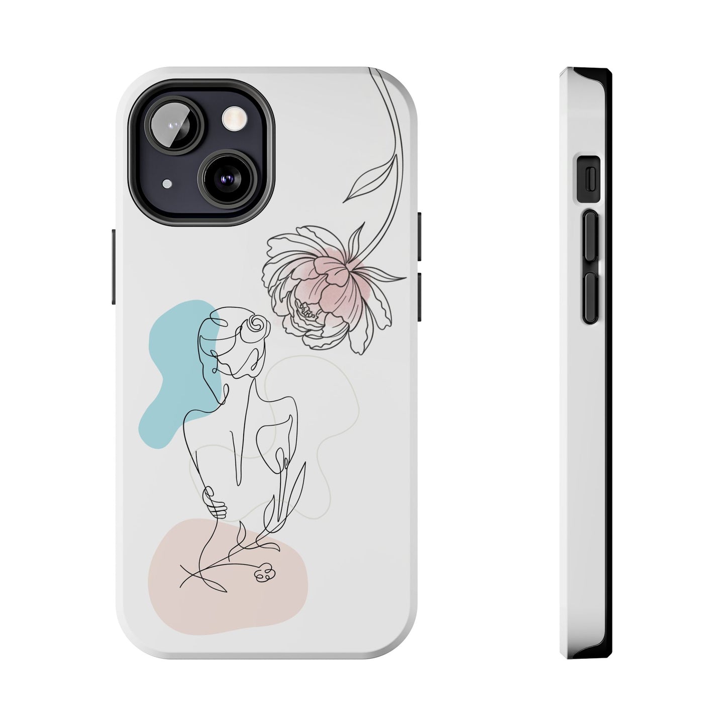 Phone Case — Minimal Line Art Woman with Pastel Shapes (Tough Protective Case)