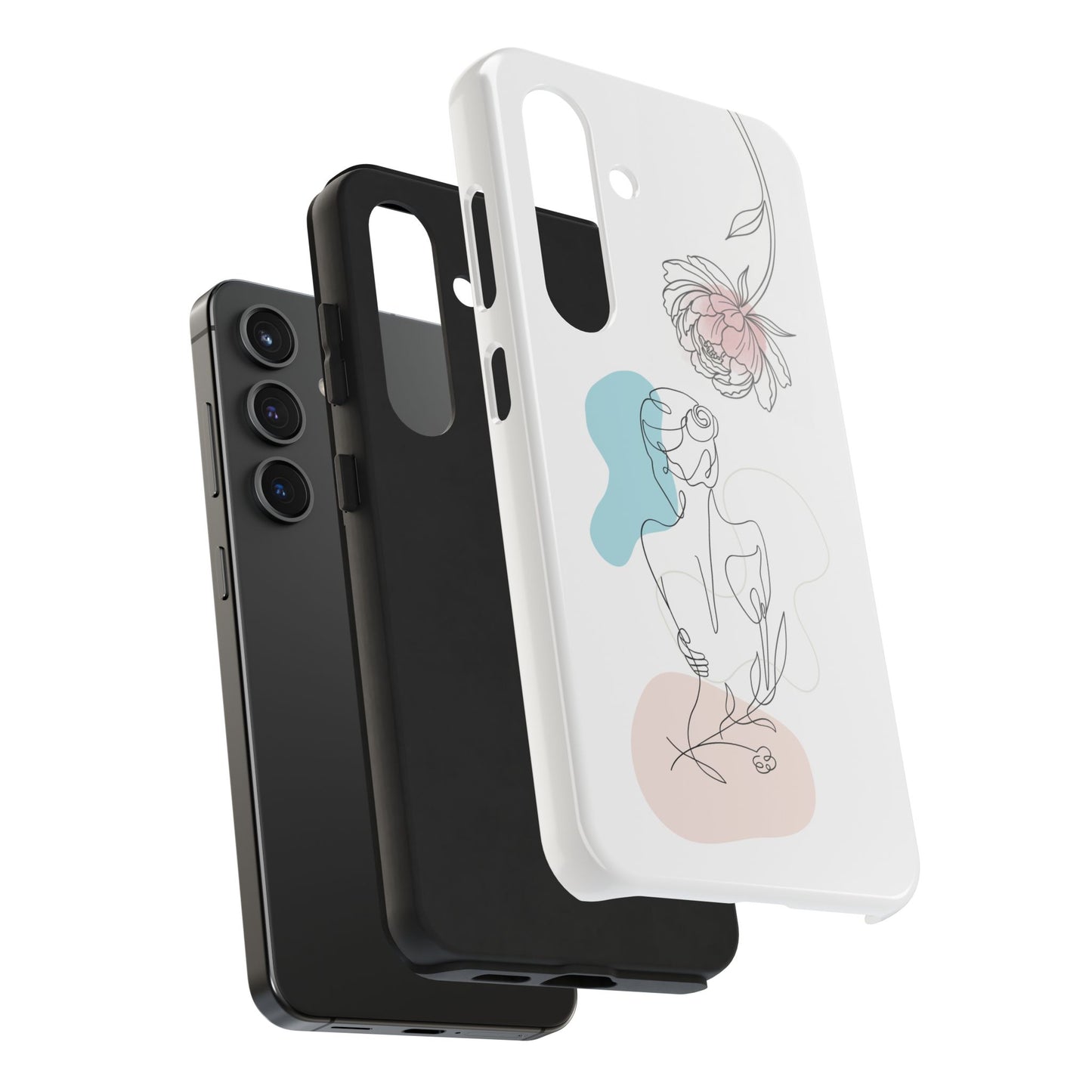 Phone Case — Minimal Line Art Woman with Pastel Shapes (Tough Protective Case)