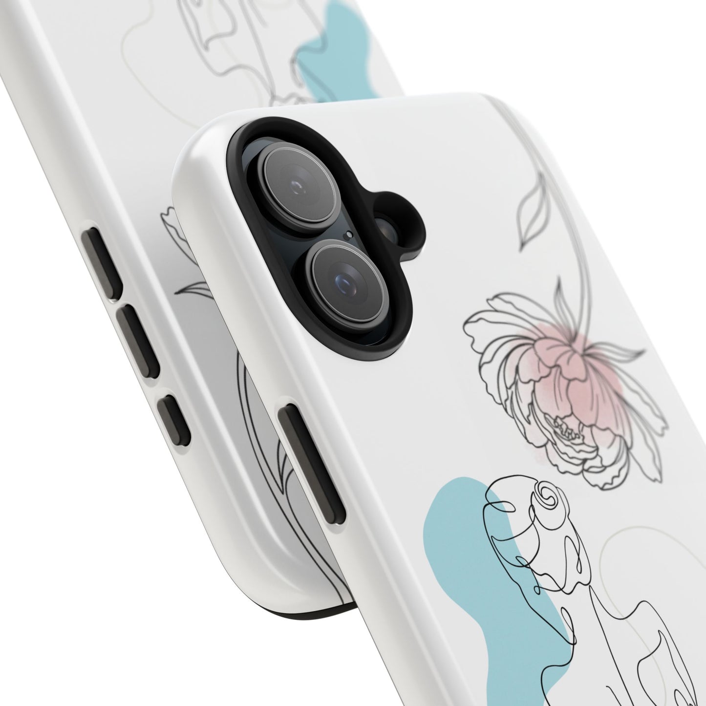 Phone Case — Minimal Line Art Woman with Pastel Shapes (Tough Protective Case)