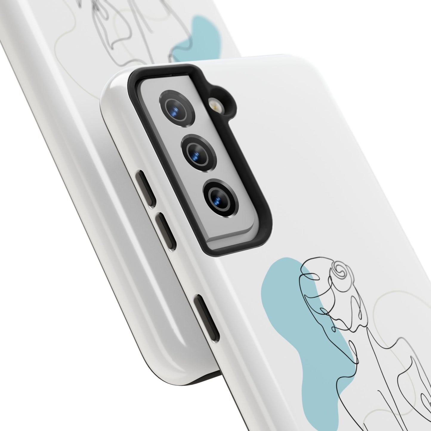 Phone Case — Minimal Line Art Woman with Pastel Shapes (Tough Protective Case)