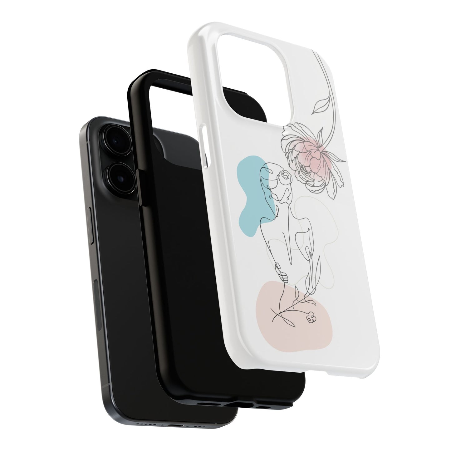 Phone Case — Minimal Line Art Woman with Pastel Shapes (Tough Protective Case)