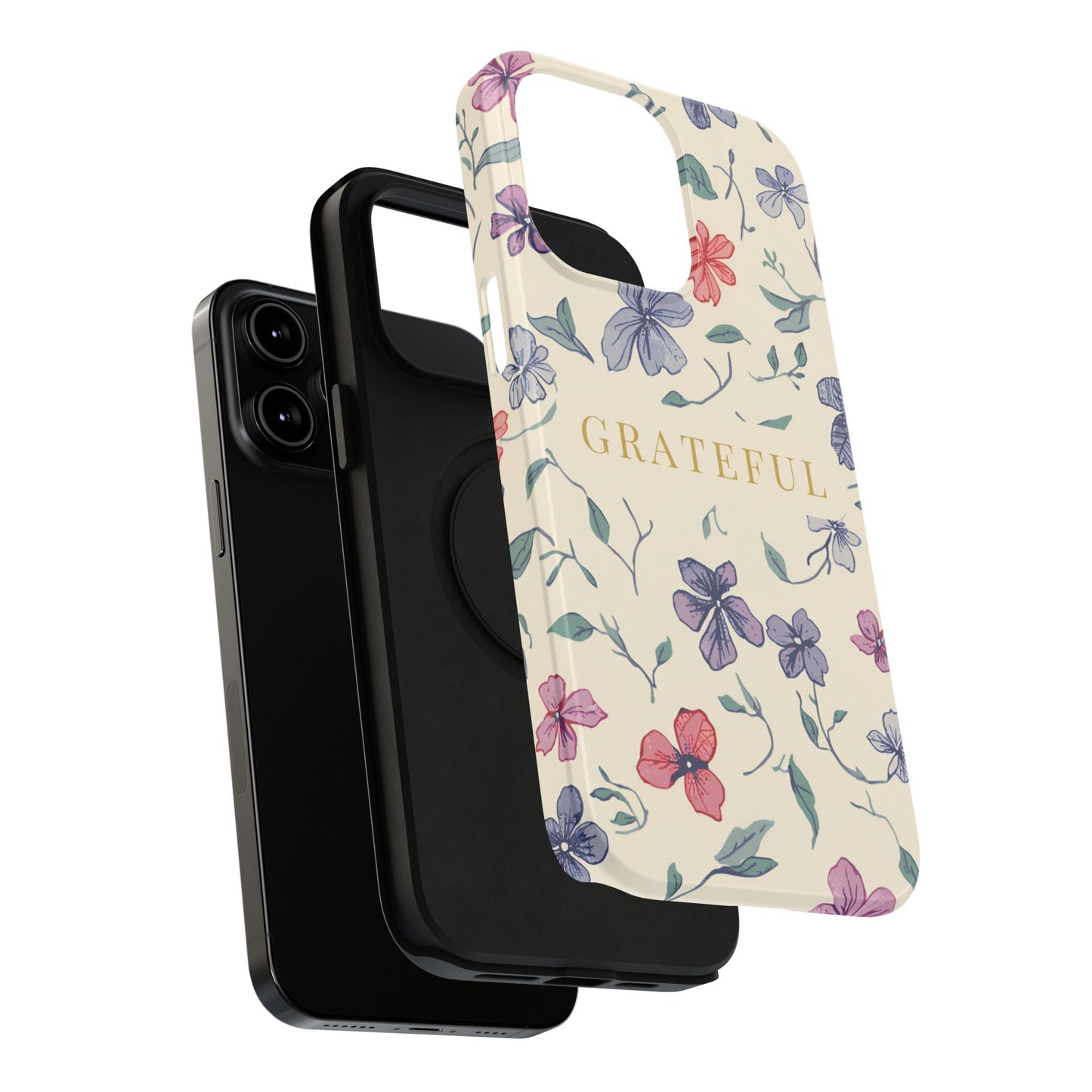 Floral "Grateful" Protective Floral Phone Cover