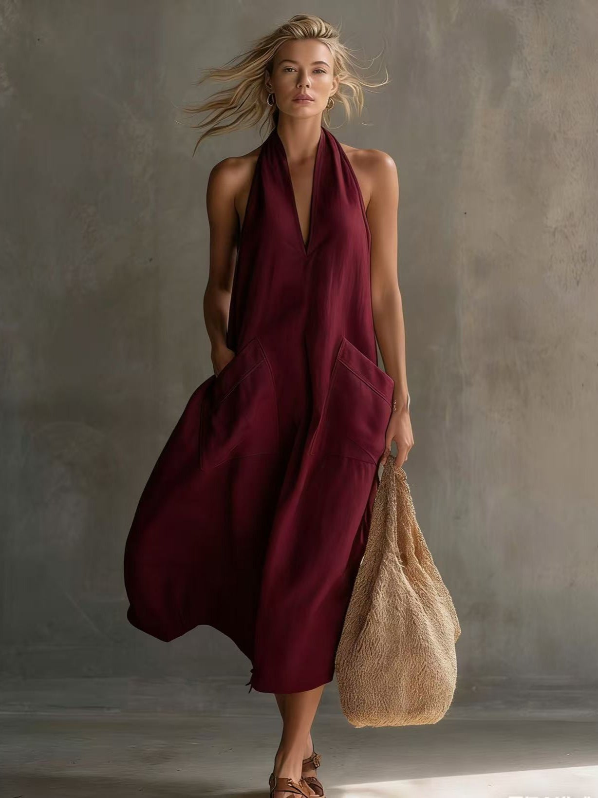 Poiree V-Neck Pocket Dress