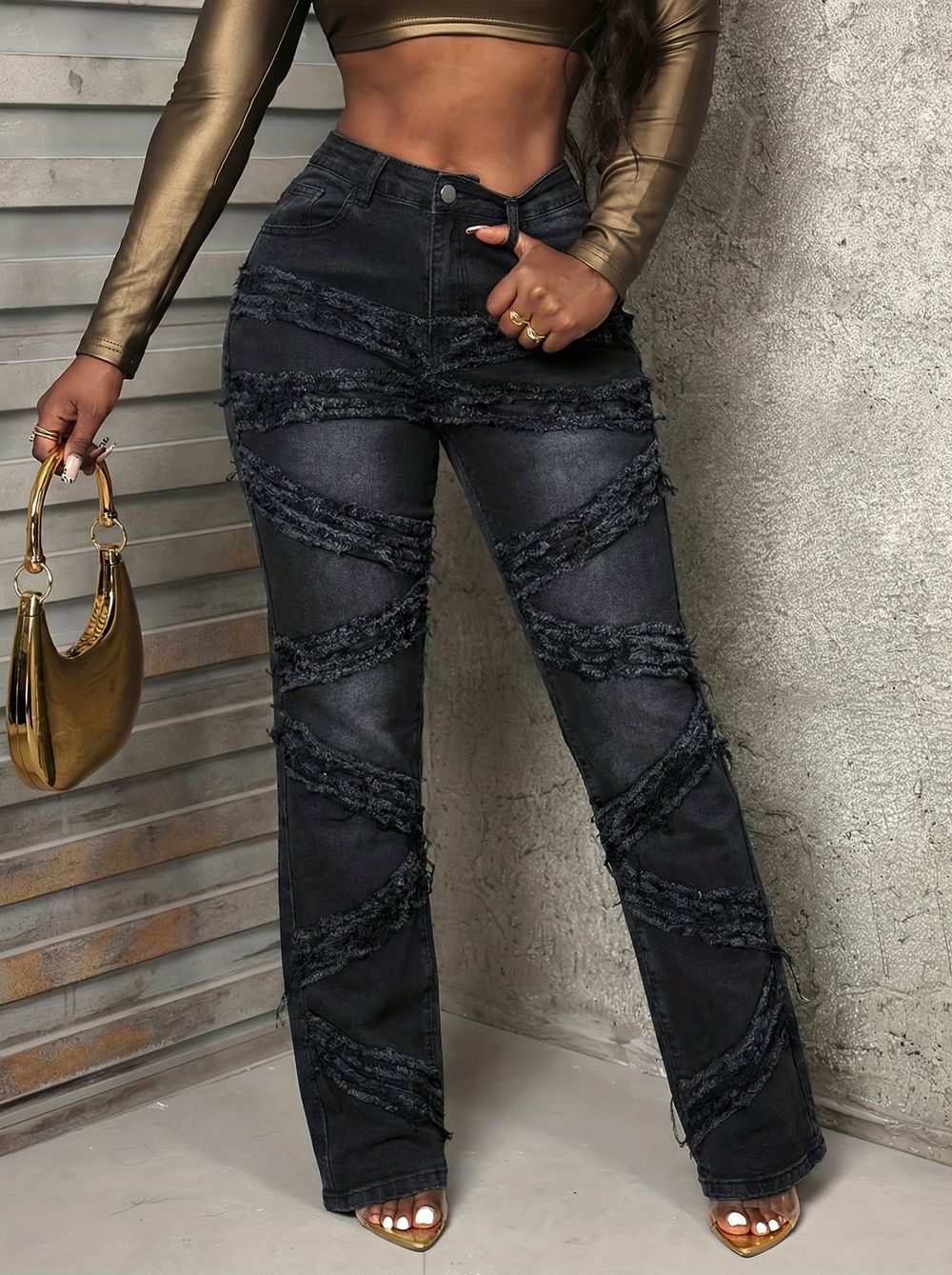 Harley High Stretch Vintage Flare Jeans with Fringed Tassel Hem