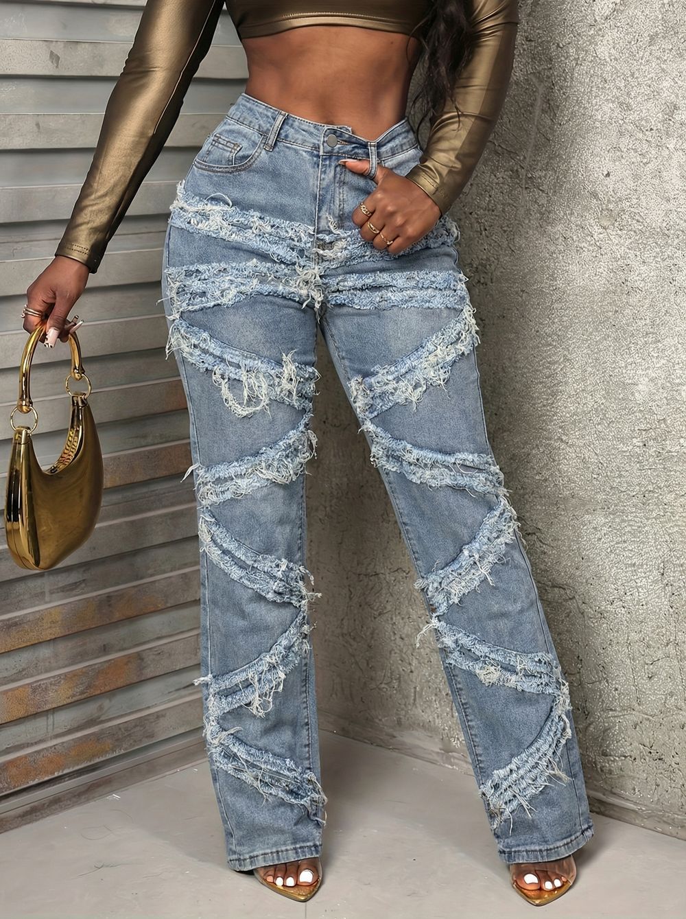 Harley High Stretch Vintage Flare Jeans with Fringed Tassel Hem