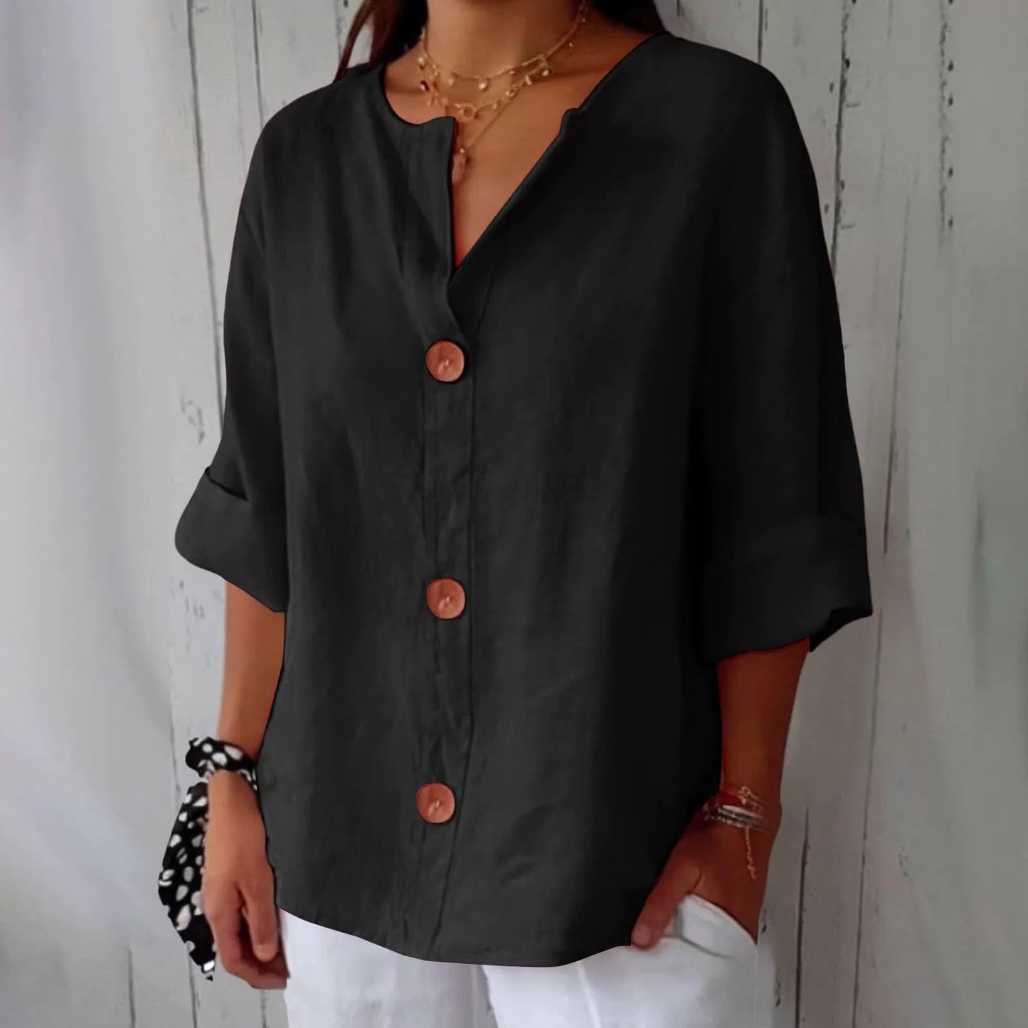 Odera V-Neck Button Top