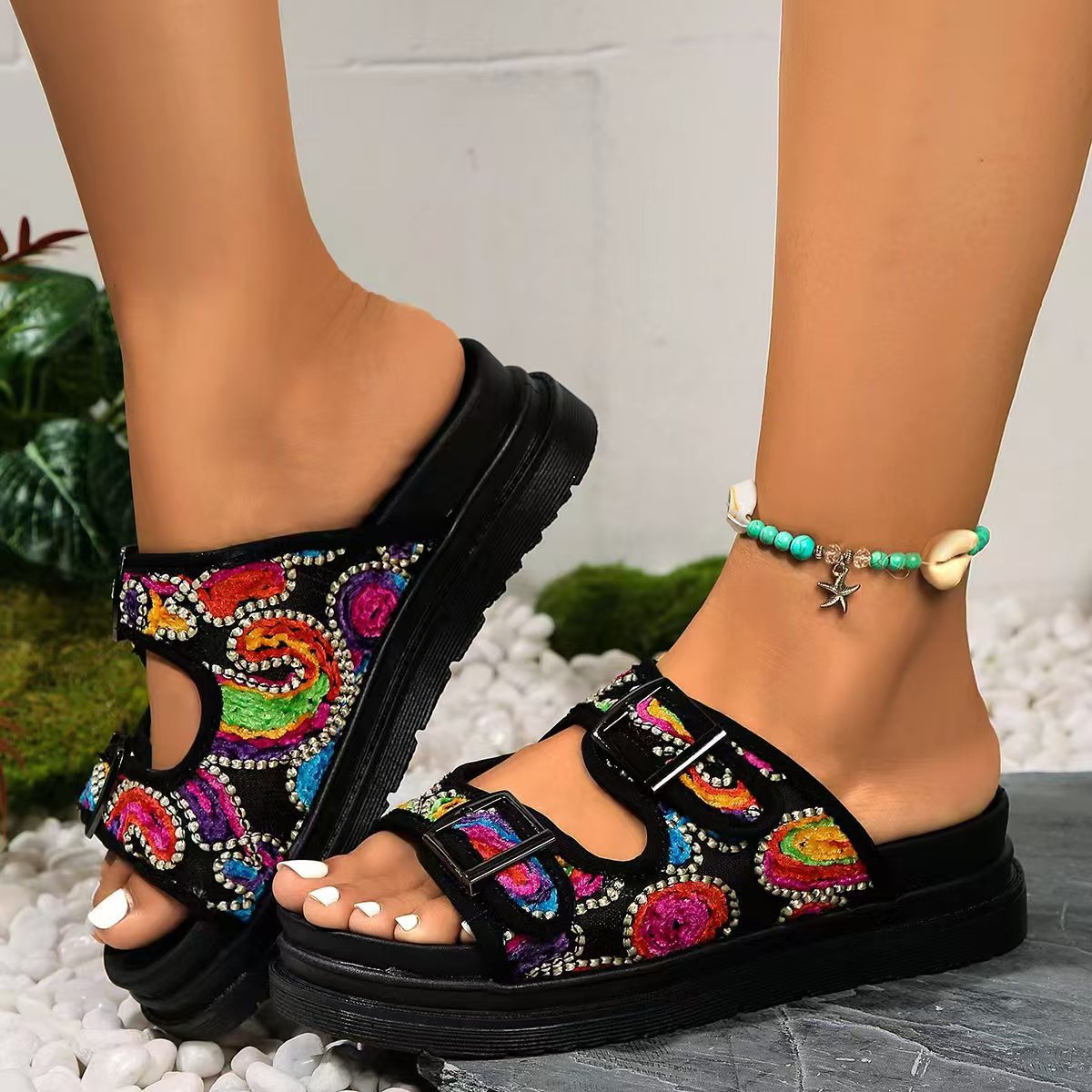Soleil Thick-Sole Buckle Slide Slipper