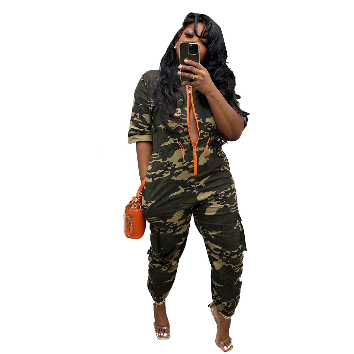 Camo Denim Cardigan Jumpsuit