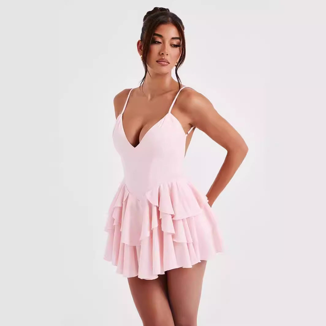 Elise Ruffled Backless Mini Dress