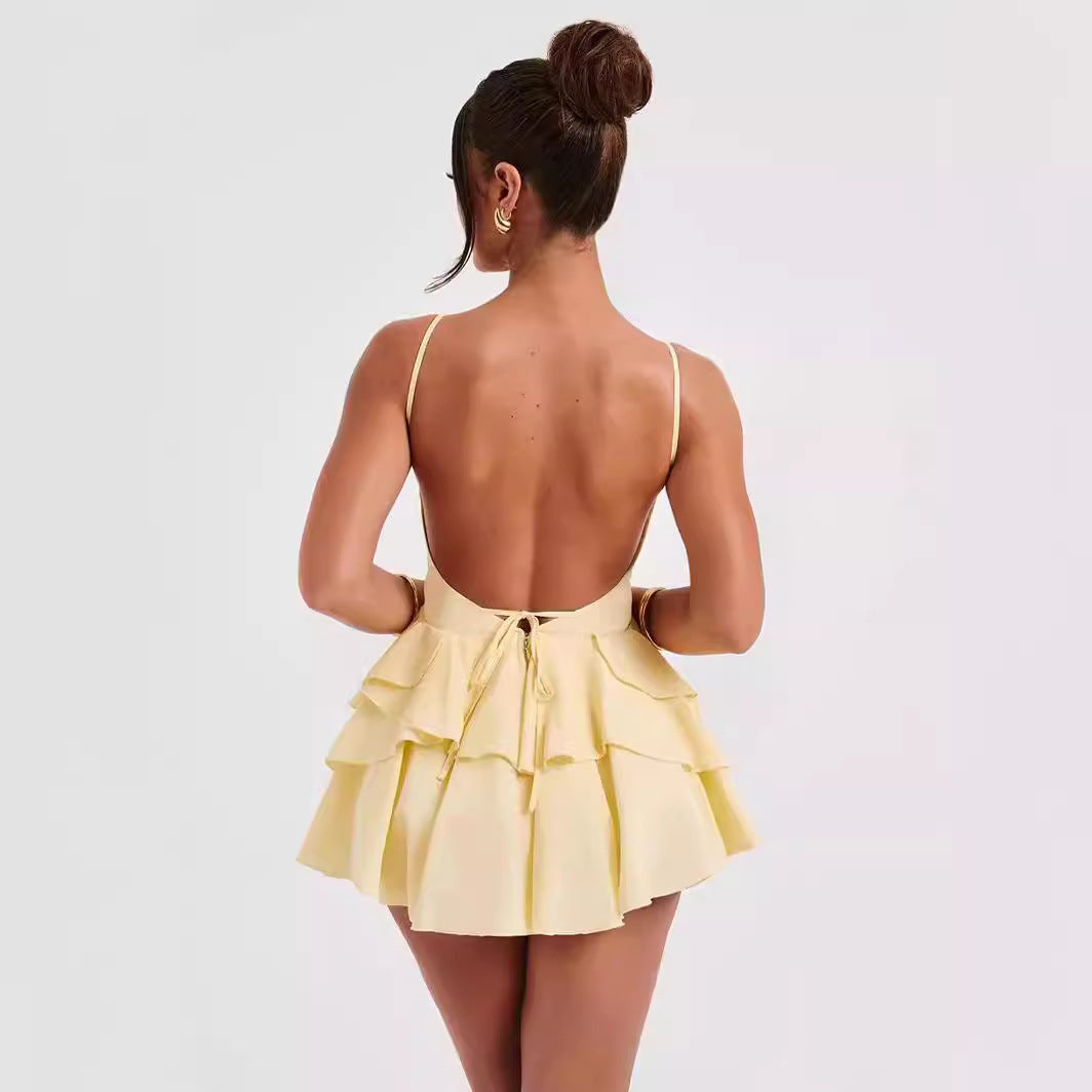 Elise Ruffled Backless Mini Dress